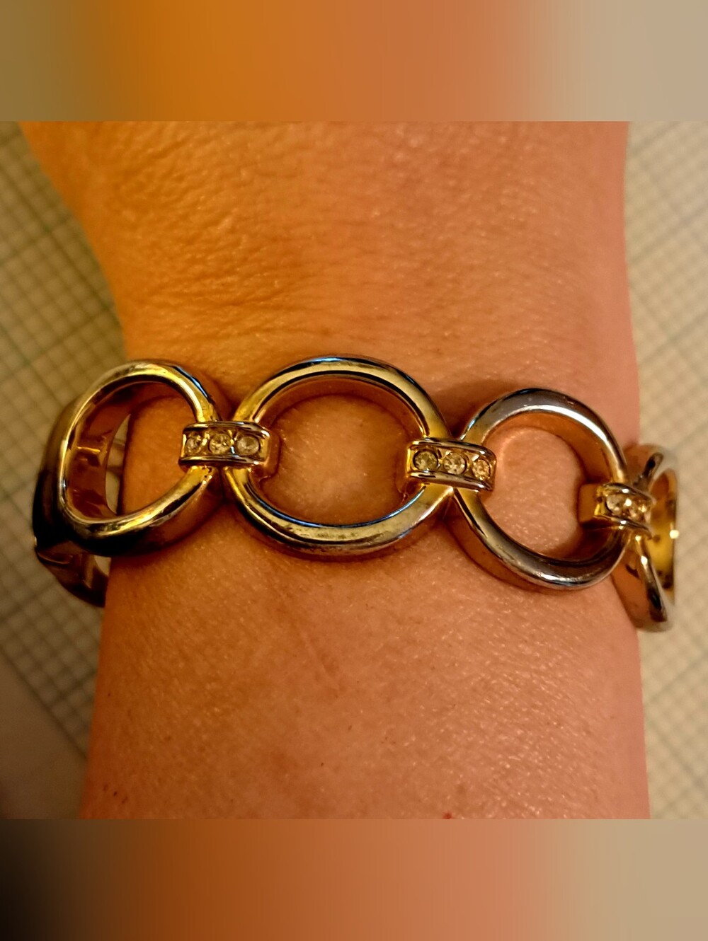 Gold-Tone Crystal Link Hinged Bangle Bracelet - Women Jewelry